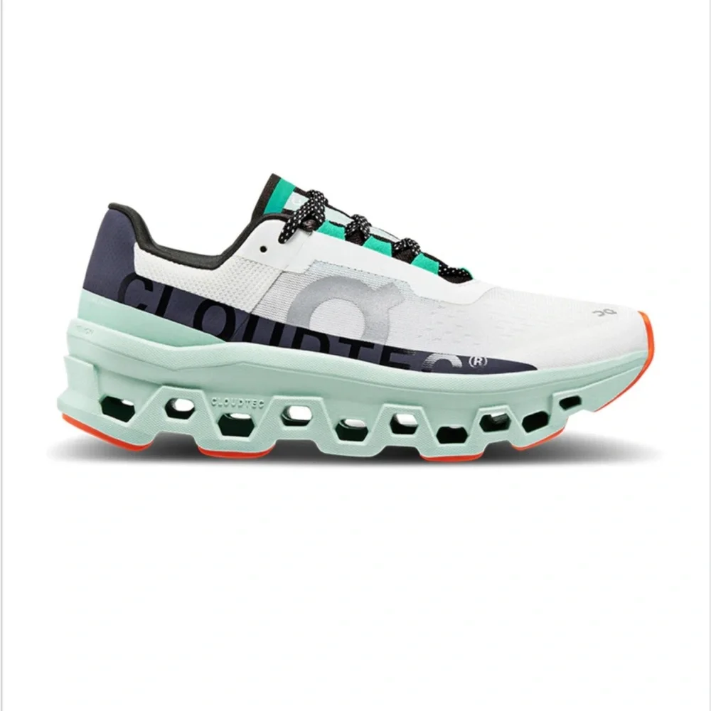On CloudMonster Women’s size 8.5 Running Shoes in White, Mint, Navy, and Orange - Picture 1 of 8